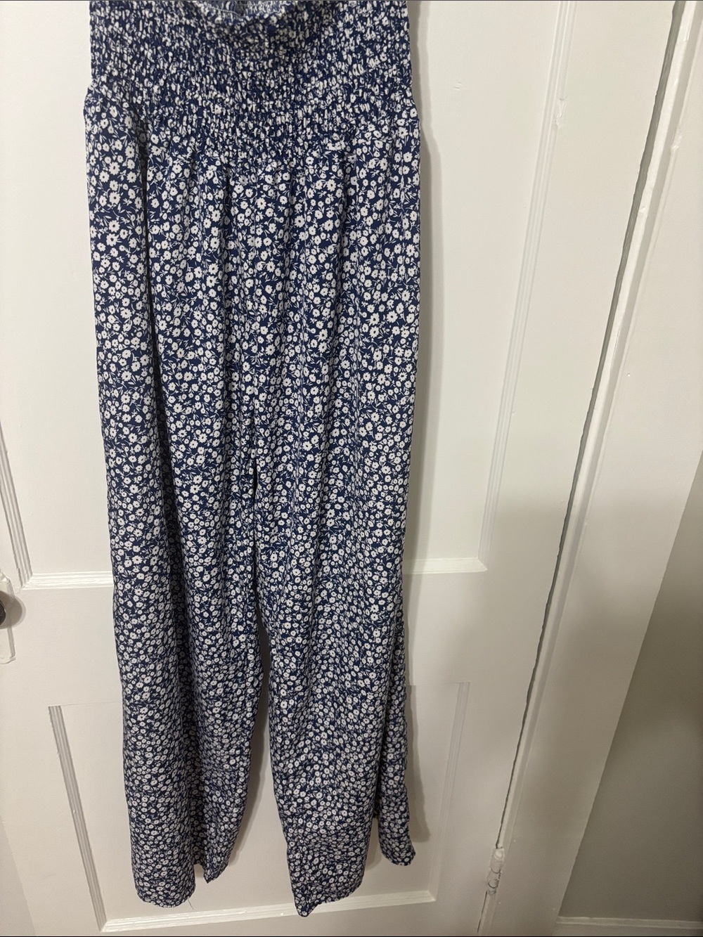 Women's Navy Blue Floral Wide-Leg Palazzo Pants